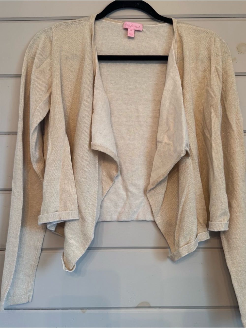 Lilly Pulitzer Colony Open Front Draped Cardigan Sweater Gold/Metallic